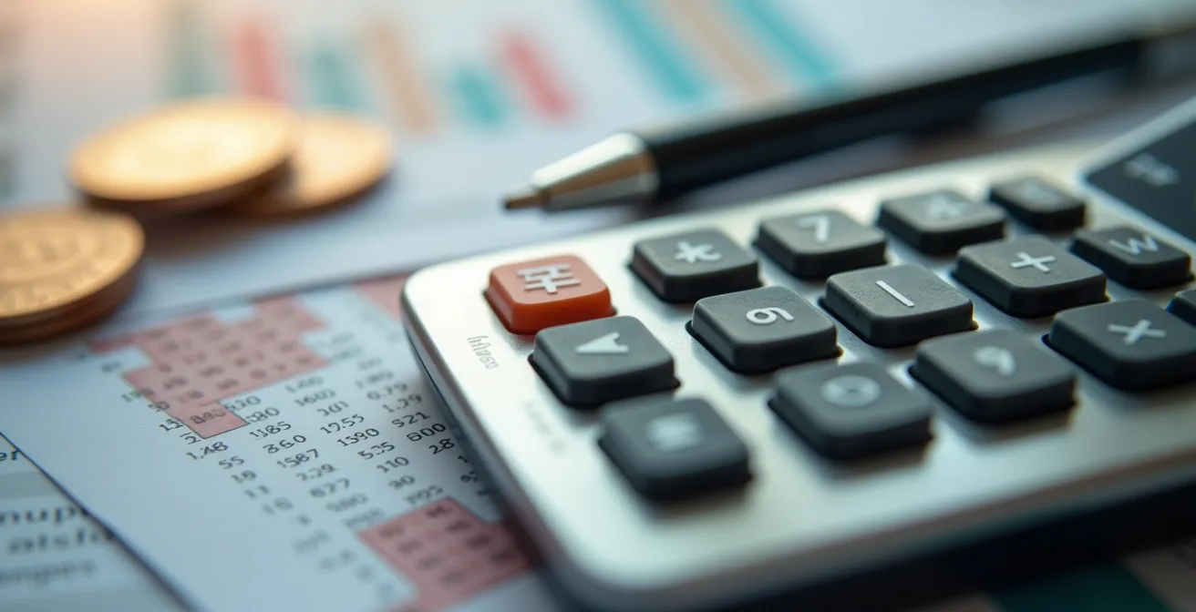 Analyse financière macro des coûts d'embauche avec calculatrice et graphiques abstraits