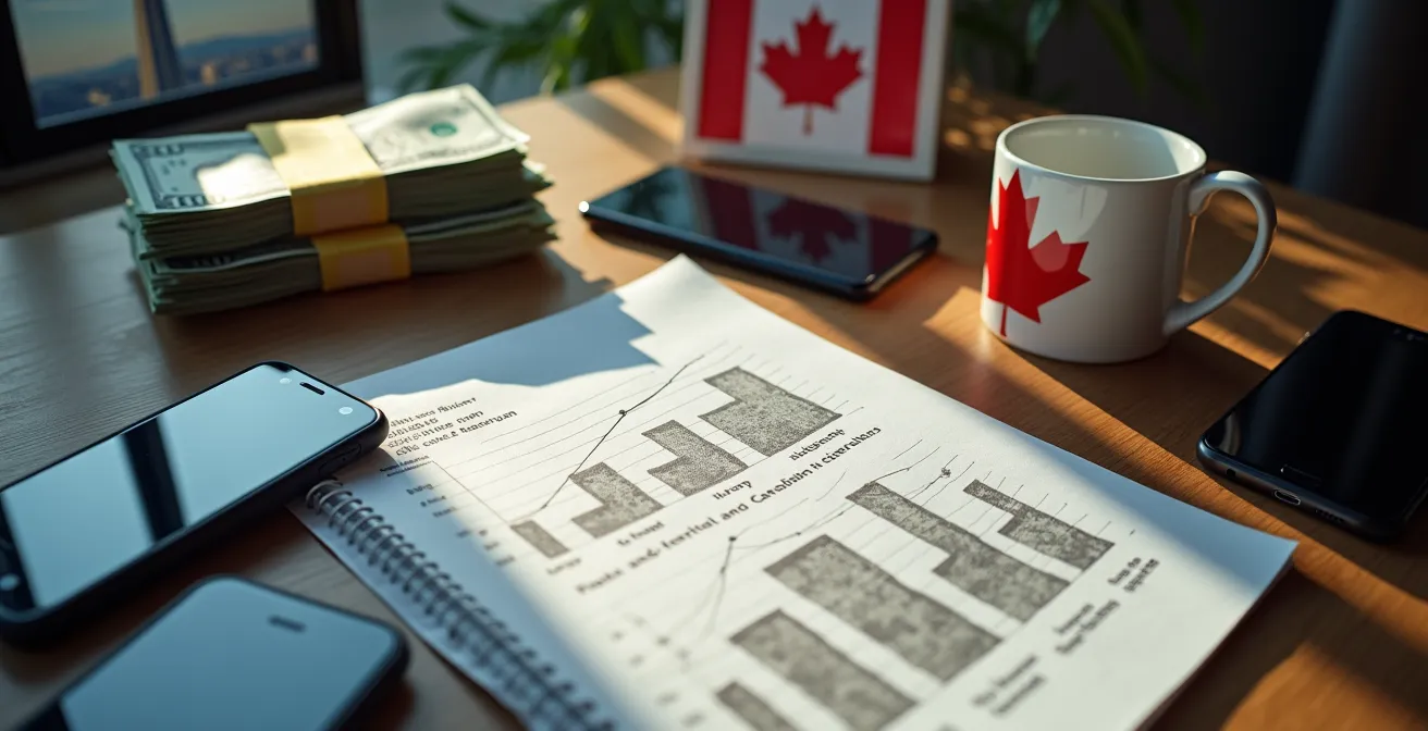 Bureau moderne avec documents de comparaison de forfaits téléphoniques et tablette affichant des graphiques