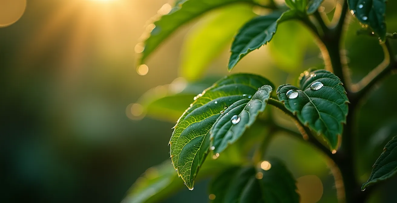 Vue détaillée de feuilles de tomate montrant les premiers signes de mildiou avec taches caractéristiques