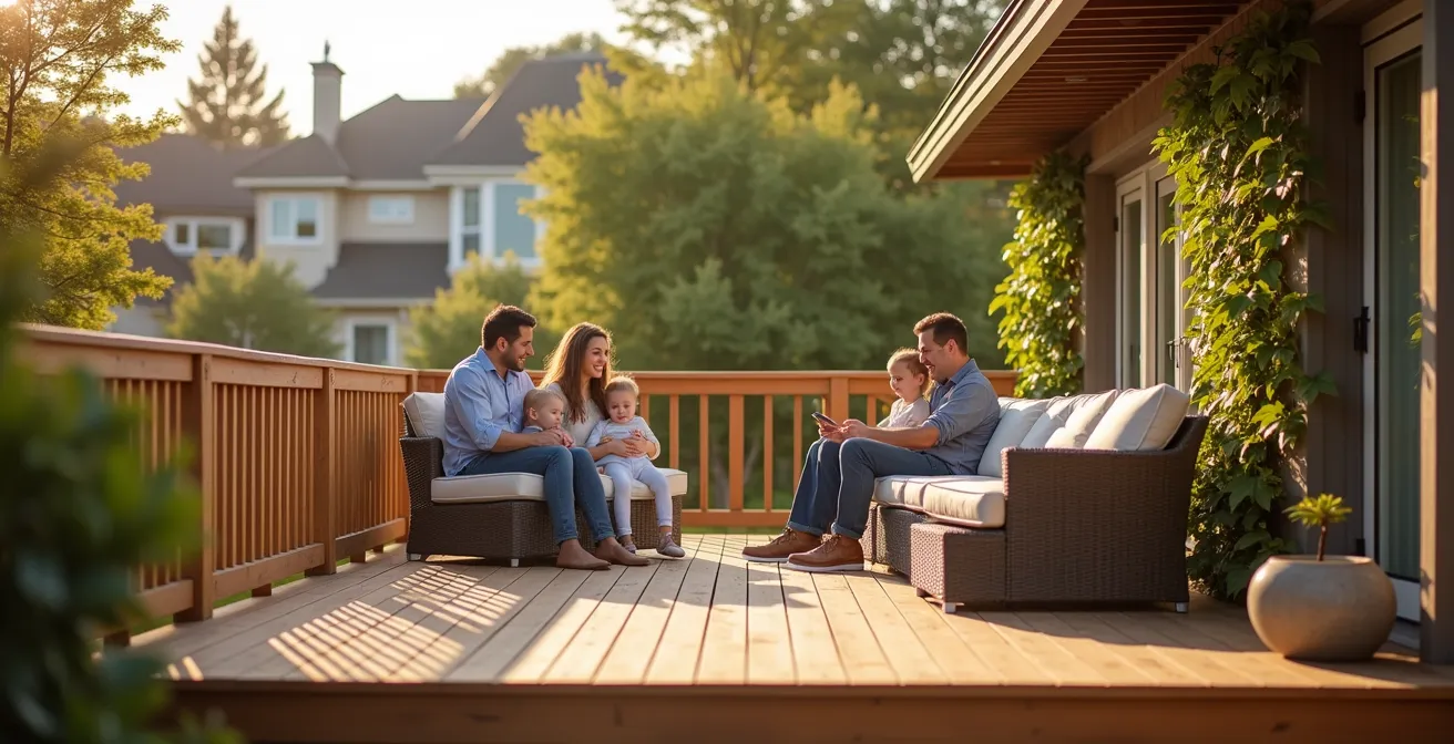 Garde-corps combinant sécurité et intimité sur un patio surélevé