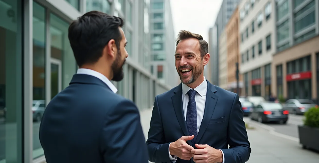 Scène urbaine montréalaise illustrant la coexistence des langues dans un cadre professionnel.