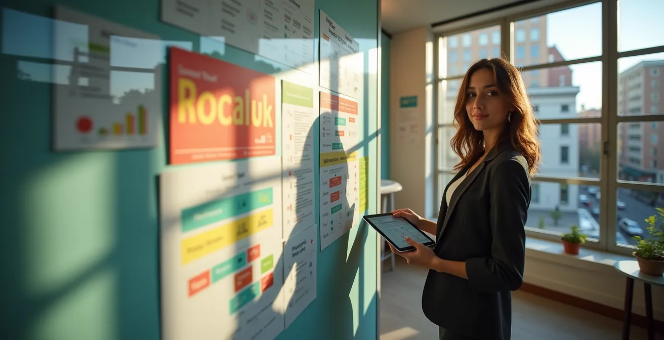 Jeune professionnel présentant un projet innovant dans un espace collaboratif québécois