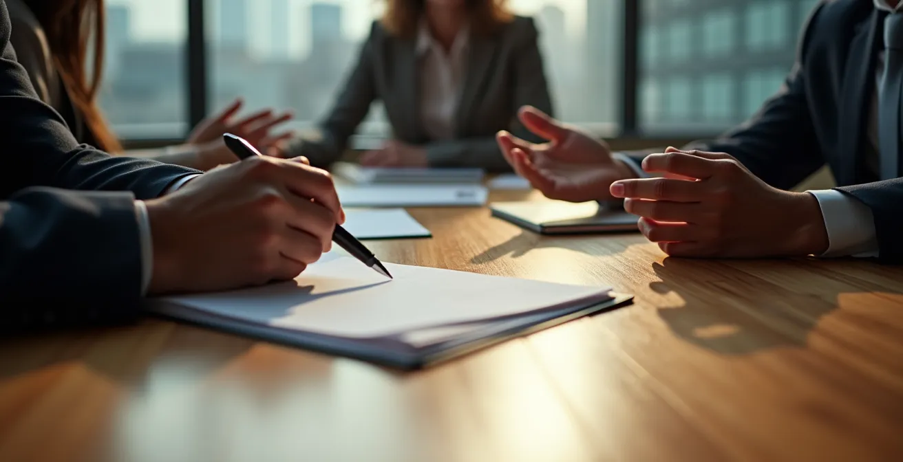 Deux professionnels en discussion de négociation dans un bureau moderne