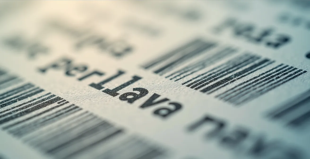 Gros plan macro sur des documents douaniers avec codes numériques en arrière-plan flou