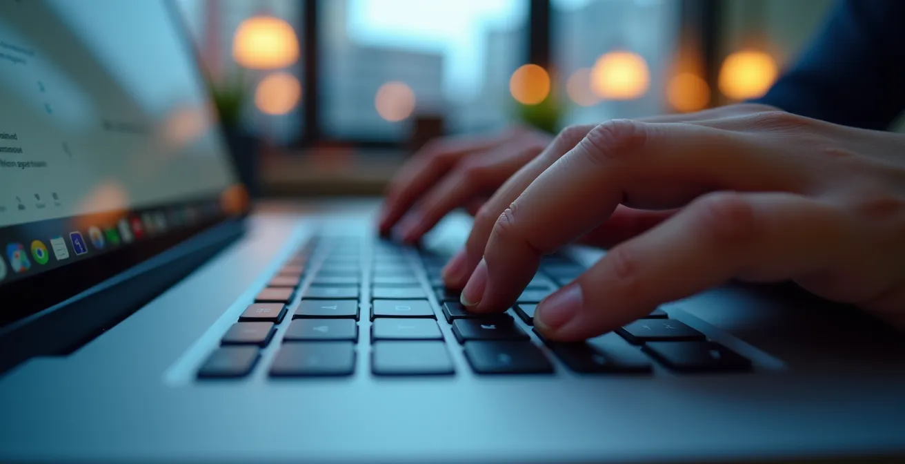 Vue macro d'un profil LinkedIn optimisé sur écran avec éléments visuels montréalais en arrière-plan